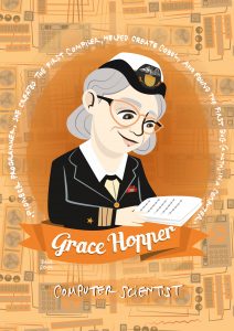 Grace hopper, programmer, women of science, women in science, donne nella scienza, ritratti illustrati donne nella scienza
